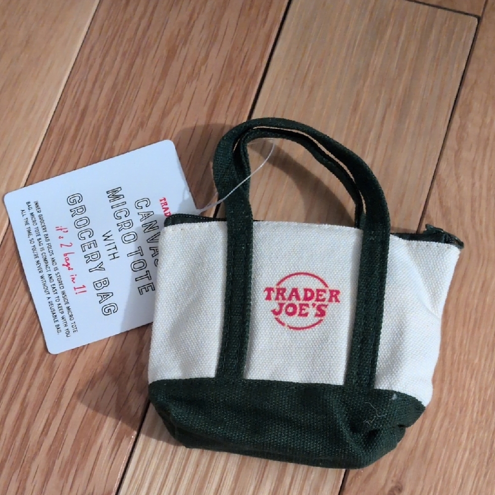 NWT TRADER JOES Green Canvas Micro Tote with Grocery bag